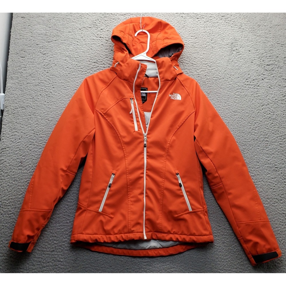 The North Face Primaloft Hooded Jacket Women S Orange Quilted Lined Full Zip EUC